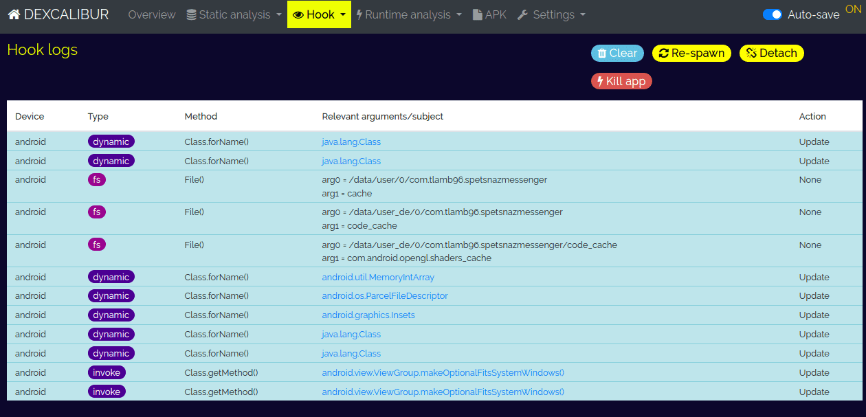 Dexcalibur hook logs