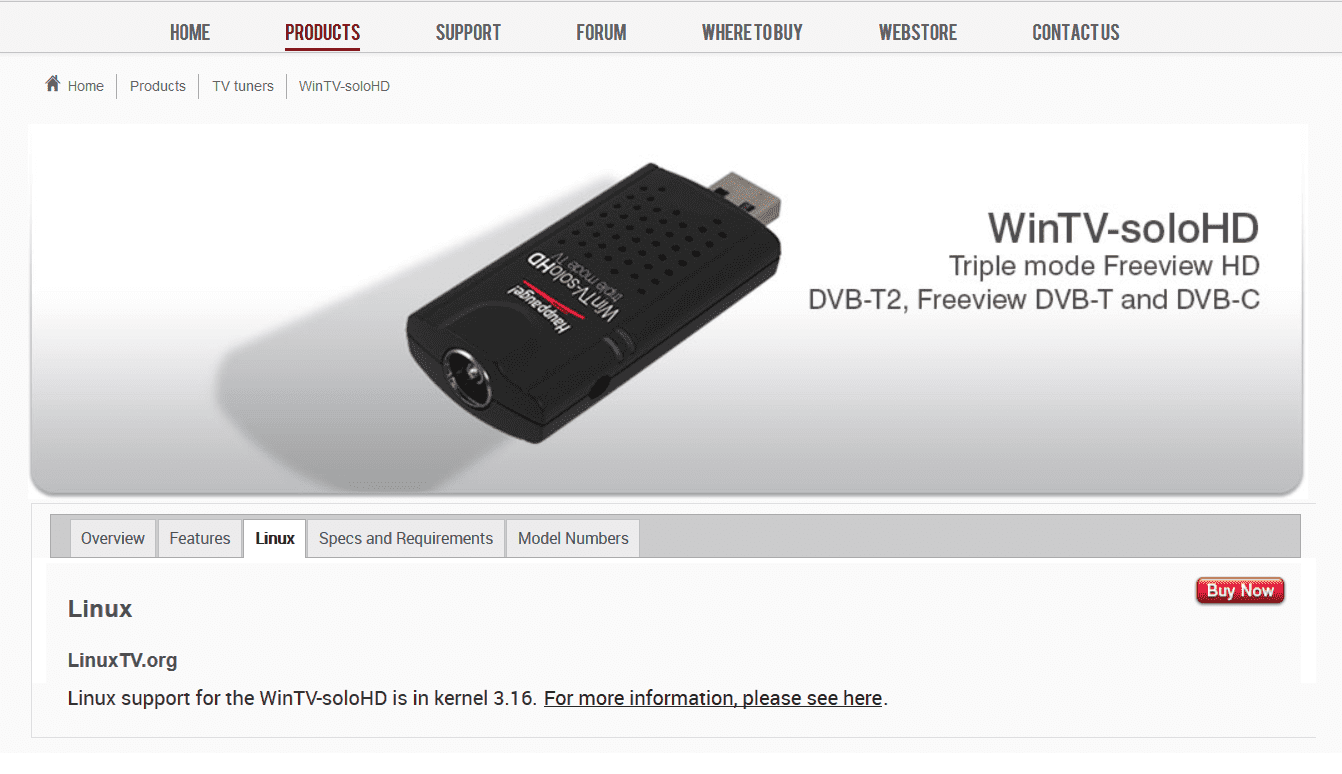 Screen capture of hauppauge website