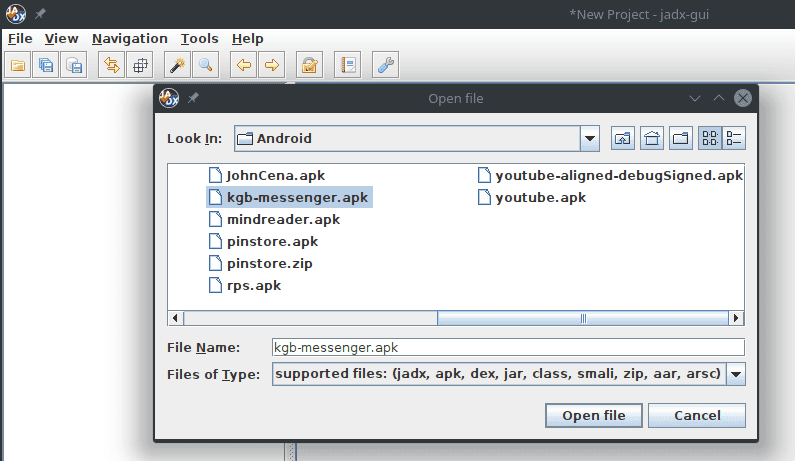 JADX file selection