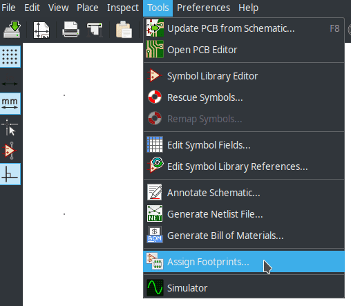 KiCAD assign footprint menu