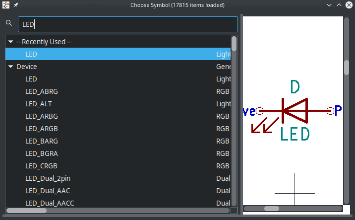 KiCAD Choose Symbol Window