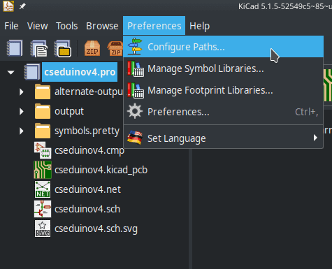 KiCAD Configure Paths menu