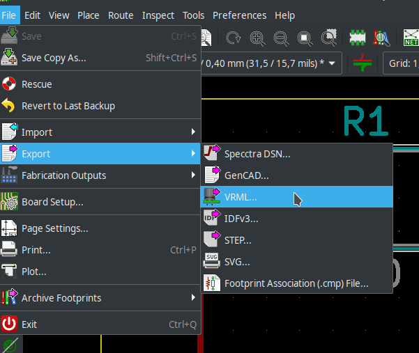 KiCAD export VRML