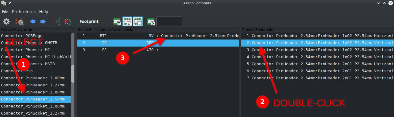 KiCAD select a footprint