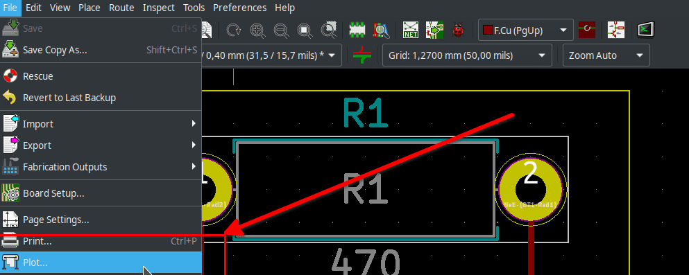 KiCAD plot menu
