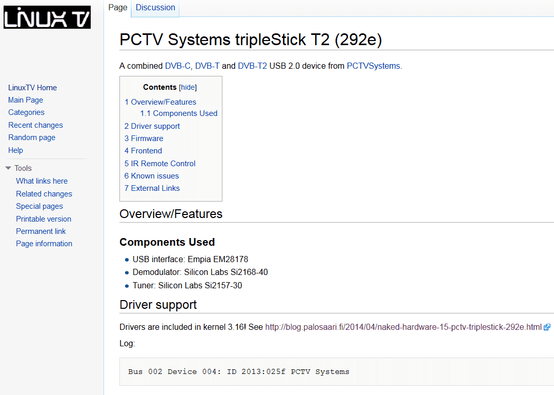 Screen capture of linuxtv website