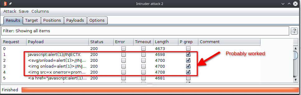 intruder grep results